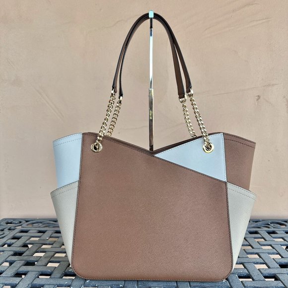 Michael Kors Jet Set Travel Large X Chained Tote Bag MK Brown Multi - Picture 2 of 10